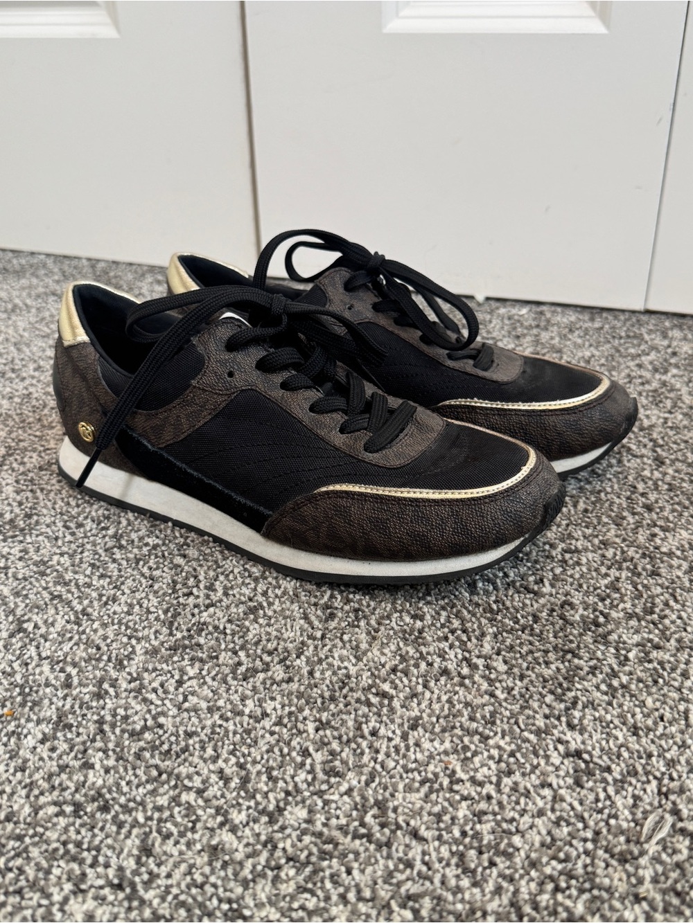 Michael Kors Callan Trainer Size 7.5 Brown MK Monogram Fashion Sneakers